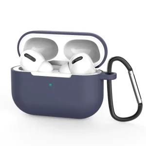 Силиконов калъф Techsuit за слушалки Airpods Pro 3 с карабинер, тъмно син
