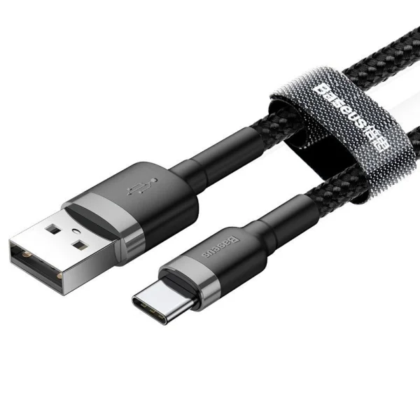 Cable Baseus CATKLF-BG1 Cafule, USB-A to USB-C , 3A, 480Mbps, 1m, gray-black 2