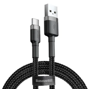Кабел Baseus CATKLF-BG1 Cafule, USB-A to USB-C , 3A, 480Mbps, 1m, сив-черен