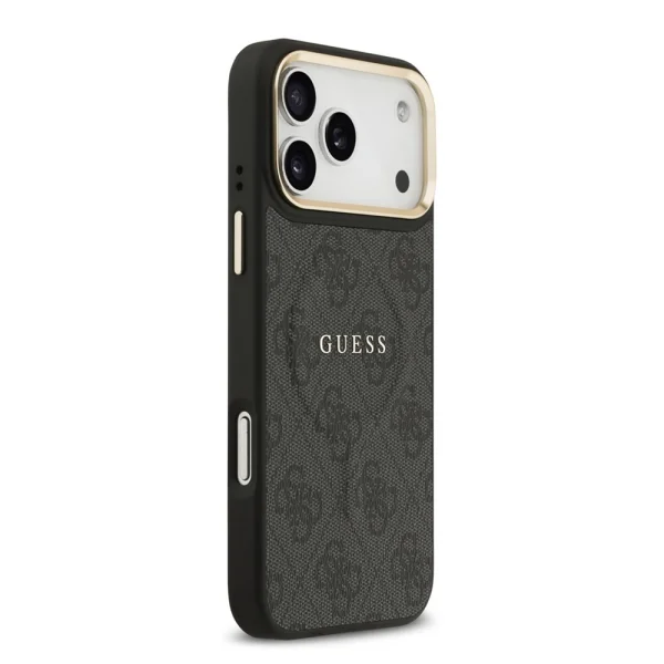 Калъф Guess PU Leather 4G Gold Frame, съвместим с Magsafe за iPhone 18 Pro Max, черен 4