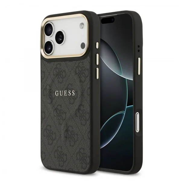 Калъф Guess PU Leather 4G Gold Frame, съвместим с Magsafe за iPhone 18 Pro Max, черен 2