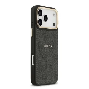 Калъф Guess PU Leather 4G Gold Frame, съвместим с Magsafe за iPhone 18 Pro Max, черен 4