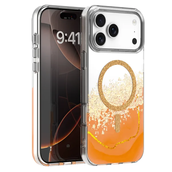 Калъф Epoxy, съвместим с Magsafe за iPhone 18 Pro Max, оранжев 1