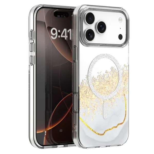 Калъф Epoxy, съвместим с Magsafe за iPhone 18 Pro Max, бял 1