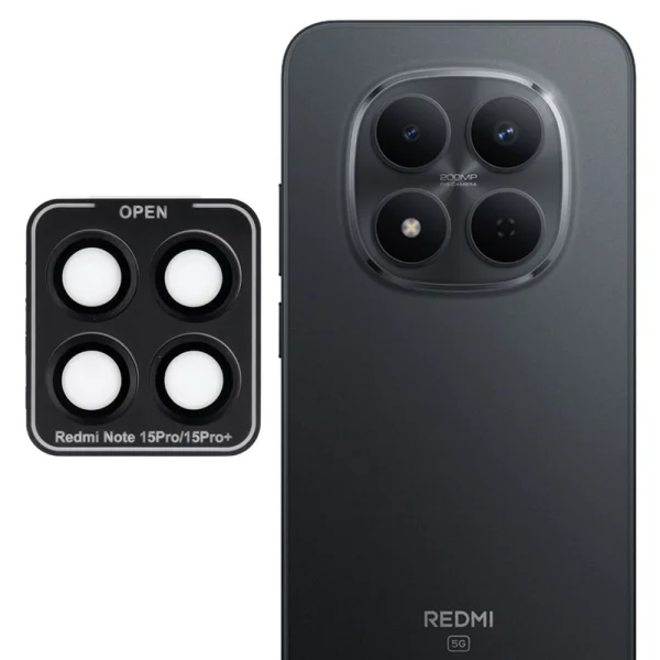 Стъклен протектор за камера за Xiaomi Redmi Note 15 pro +, черен 1