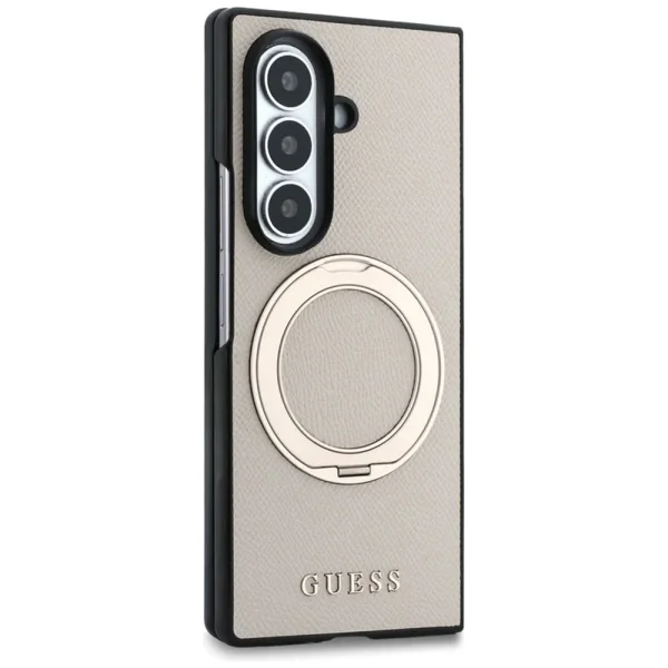 Калъф Guess Ring Stand Grained Classic Logo, съвместим с MagSafe за Samsung Galaxy Z Fold8 Ultra, бежов 5