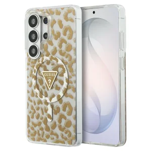 Калъф Guess IML Leopard Print Triangle, съвместим с MagSafe за Samsung Galaxy S26 Ultra, кафяв