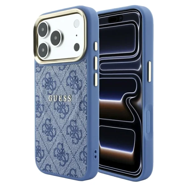Калъф Guess 4G Embossed Classic, съвместим с MagSafe за iPhone 18 Pro, син 1