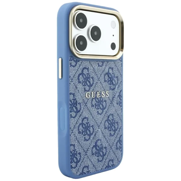 Калъф Guess 4G Embossed Classic, съвместим с MagSafe за iPhone 18 Pro, син 4