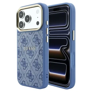 Калъф Guess 4G Embossed Classic, съвместим с MagSafe за iPhone 18 Pro Max, син