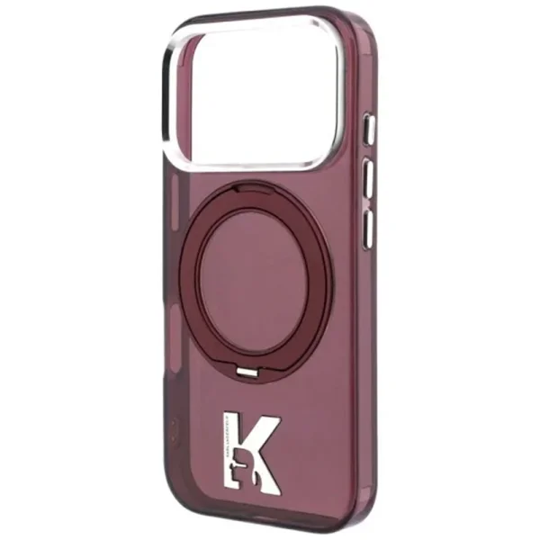 Калъф Karl Lagerfeld 3D Rubber Glitter Logo Hardcase IML Ring Stand, съвместим с MagSafe за iPhone 18 Pro Max / iPhone 17 Pro Max, бордо 2