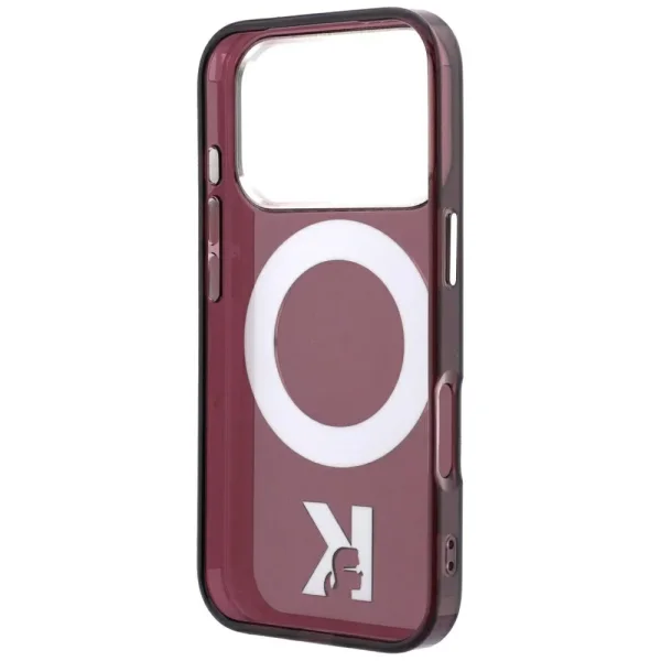 Калъф Karl Lagerfeld 3D Rubber Glitter Logo Hardcase IML Ring Stand, съвместим с MagSafe за iPhone 18 Pro Max / iPhone 17 Pro Max, бордо 3