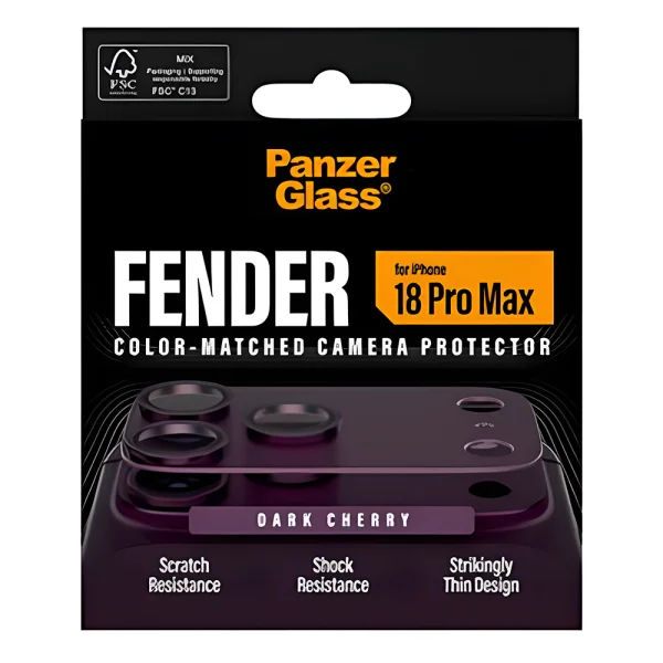 Стъклен протектор за камера PaznerGlass Hoops за iPhone 18 Pro Max, FENDER CLP, тъмно червен 4