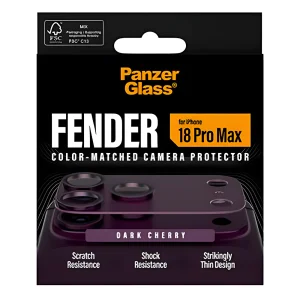 Стъклен протектор за камера PaznerGlass Hoops за iPhone 18 Pro Max, FENDER CLP, тъмно червен 4