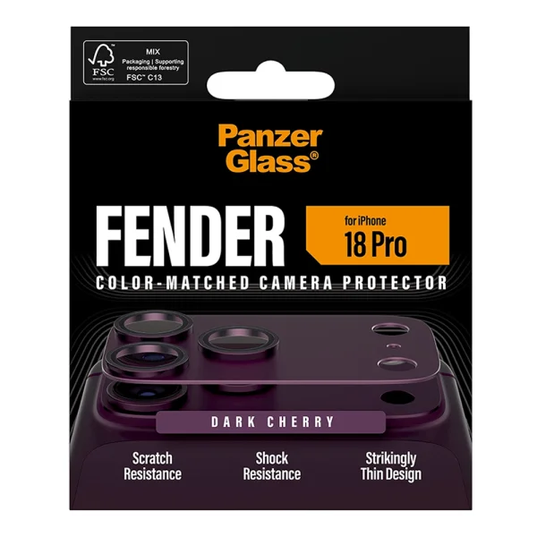 Стъклен протектор за камера PaznerGlass Hoops за iPhone 18 Pro, FENDER CLP, тъмно червен 4