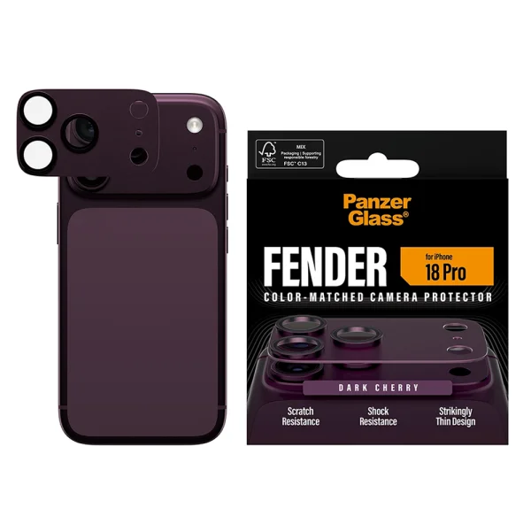 Стъклен протектор за камера PaznerGlass Hoops за iPhone 18 Pro, FENDER CLP, тъмно червен 3