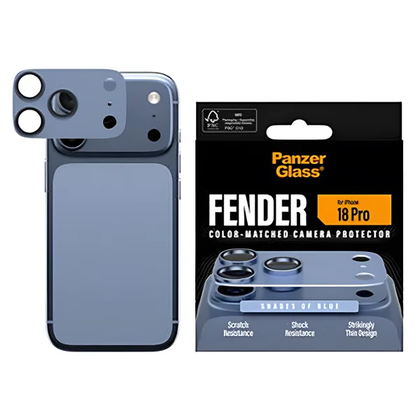Стъклен протектор за камера PaznerGlass Hoops за iPhone 18 Pro, FENDER CLP, светло син 3