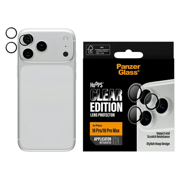 Стъклен протектор за камера PaznerGlass Hoops за iPhone 17 Pro / 17 Pro Max / 18 Pro / 18 Pro Max Camera Lens Protector, прозрачен 4
