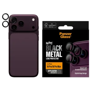 Стъклен протектор за камера PaznerGlass Hoops за iPhone 17 Pro / 17 Pro Max / 18 Pro / 18 Pro Max Camera Lens Protector, черен 3