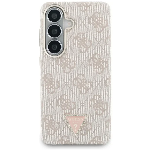Гръб Guess PU Leather 4G Strass Triangle Logo Gold Frame Magnetic Case for Samsung Galaxy S26 - Pink 2