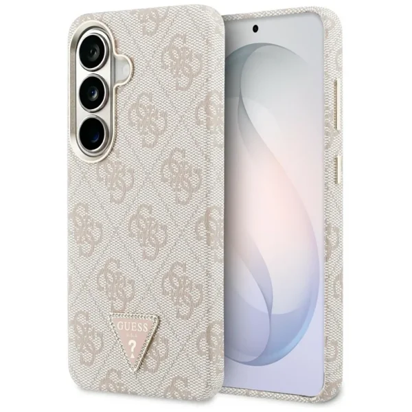 Гръб Guess PU Leather 4G Strass Triangle Logo Gold Frame Magnetic Case for Samsung Galaxy S26 - Pink 1