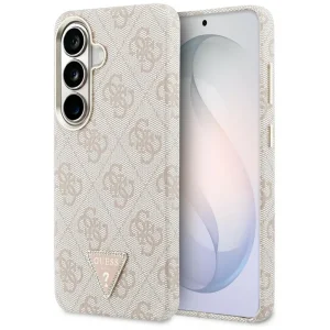 Гръб Guess PU Leather 4G Strass Triangle Logo Gold Frame Magnetic Case for Samsung Galaxy S26 - Pink