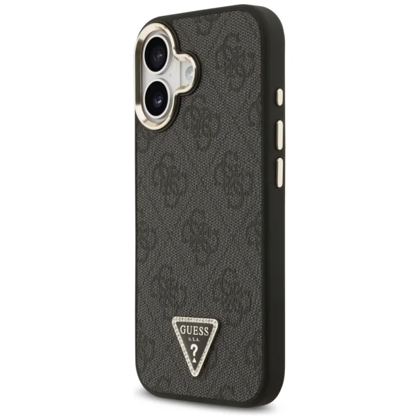 Гръб Guess PU Leather 4G Strass Triangle Logo Gold Frame MagSafe Case for iPhone 17 - Black 2
