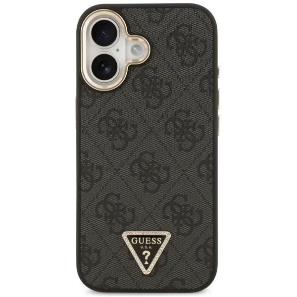 Гръб Guess PU Leather 4G Strass Triangle Logo Gold Frame MagSafe Case for iPhone 17 - Black 3