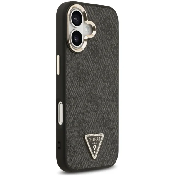 Гръб Guess PU Leather 4G Strass Triangle Logo Gold Frame MagSafe Case for iPhone 17 - Black 4
