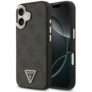 Гръб Guess PU Leather 4G Strass Triangle Logo Gold Frame MagSafe Case for iPhone 17 - Black