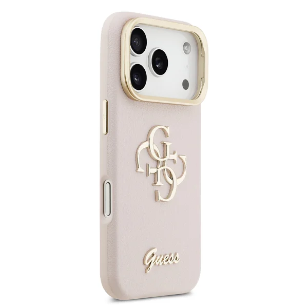 Гръб Guess PU Grained 4G Logo Stand Camera Frame Case for iPhone 17 Pro - Pink 4