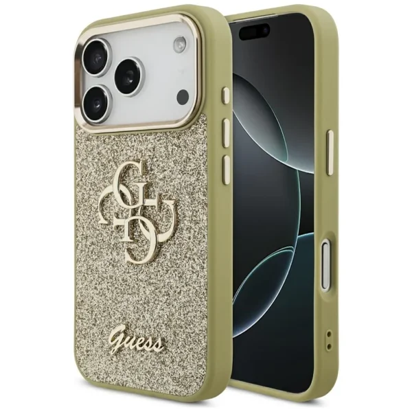 Калъф Guess PU Fixed Glitter 4G Metal Frame Case за iPhone 18 Pro, златен 1