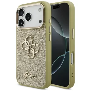 Калъф Guess PU Fixed Glitter 4G Metal Frame Case за iPhone 18 Pro, златен