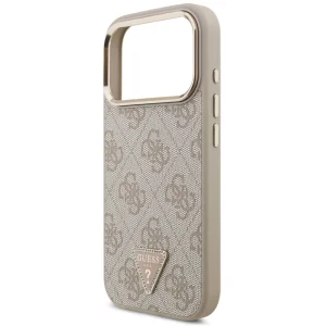 Калъф Guess PU Leather 4G Strass Triangle Logo Gold Frame, съвместим с Magsafe Case за iPhone 18 Pro, розов 6