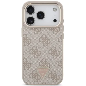 Калъф Guess PU Leather 4G Strass Triangle Logo Gold Frame, съвместим с Magsafe Case за iPhone 18 Pro, розов 3