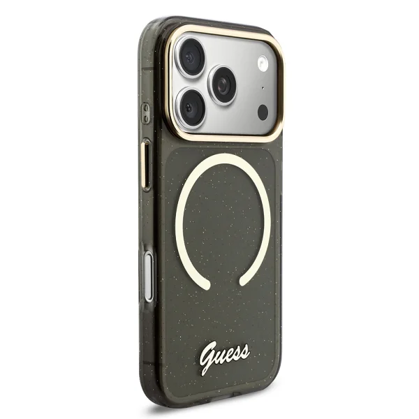 Калъф Guess IML Glitter Script Strap, съвместим с Magsafe Case за iPhone 18 Pro, черен 3