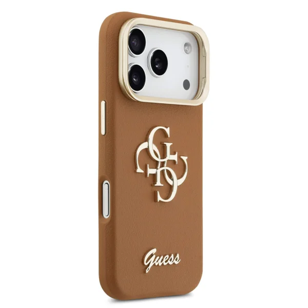 Гръб Guess PU Grained 4G Logo Stand Camera Frame Case for iPhone 17 Pro - Brown 4