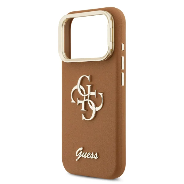 Гръб Guess PU Grained 4G Logo Stand Camera Frame Case for iPhone 17 Pro - Brown 5