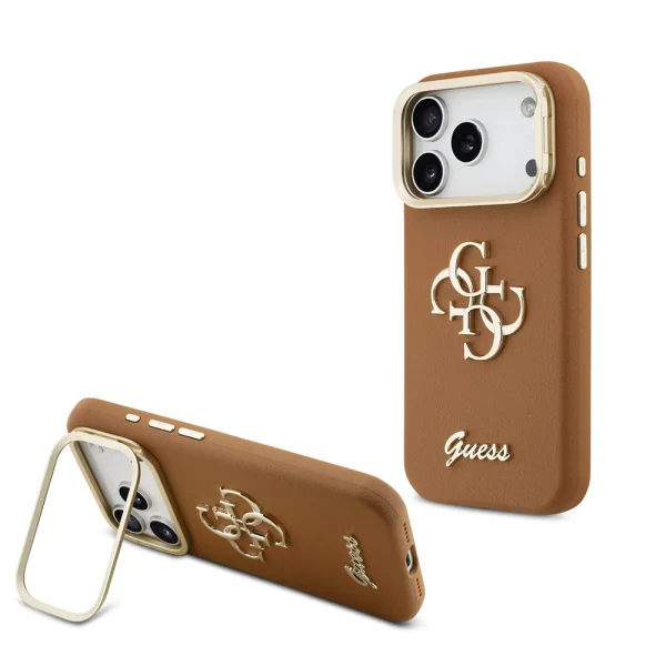 Гръб Guess PU Grained 4G Logo Stand Camera Frame Case for iPhone 17 Pro - Brown 1
