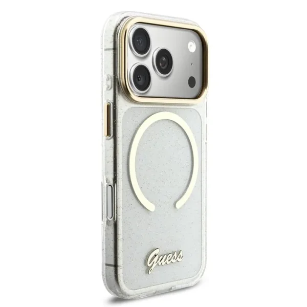 Калъф Guess IML Glitter Script Strap, съвместим с Magsafe Case за iPhone 18 Pro Max, прозрачен 3