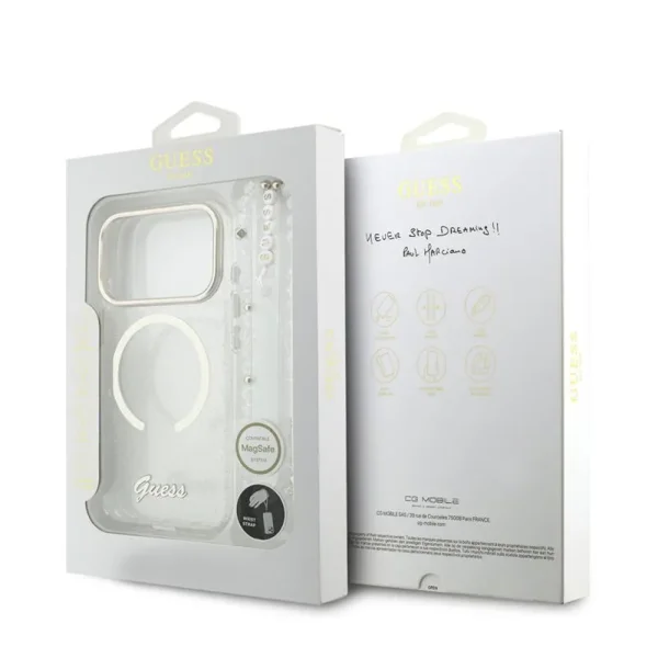 Калъф Guess IML Glitter Script Strap, съвместим с Magsafe Case за iPhone 18 Pro Max, прозрачен 5