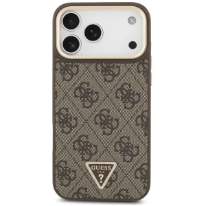 Калъф Guess PU Leather 4G Strass Triangle Logo Gold Frame, съвместим с Magsafe Case за iPhone 18 Pro Max, кафяв 3