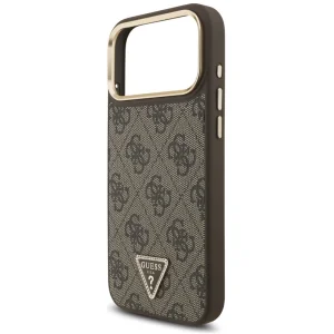 Калъф Guess PU Leather 4G Strass Triangle Logo Gold Frame, съвместим с Magsafe Case за iPhone 18 Pro Max, кафяв 6