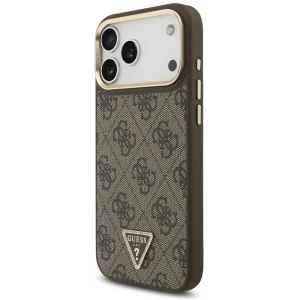 Калъф Guess PU Leather 4G Strass Triangle Logo Gold Frame, съвместим с Magsafe Case за iPhone 18 Pro Max, кафяв 2