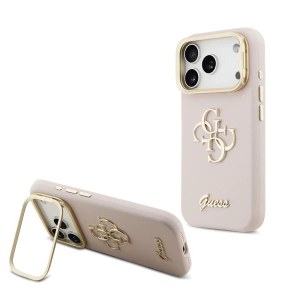 Гръб Guess PU Grained 4G Logo Stand Camera Frame Case for iPhone 17 Pro Max - Pink 1