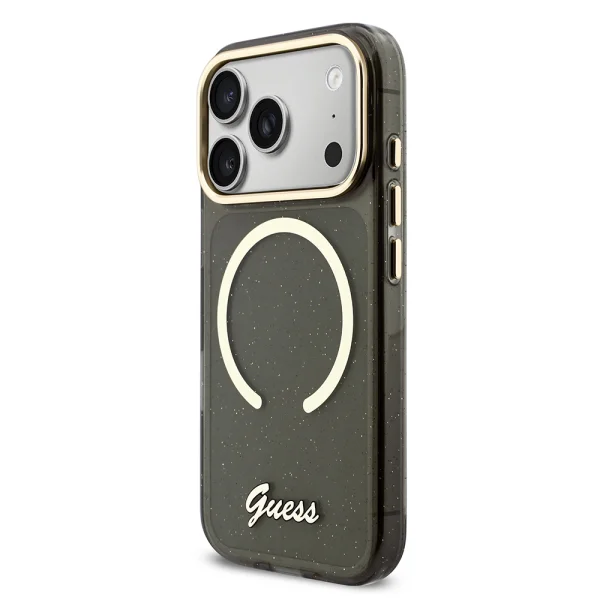 Калъф Guess IML Glitter Script Strap, съвместим с Magsafe Case за iPhone 18 Pro Max, черен 2