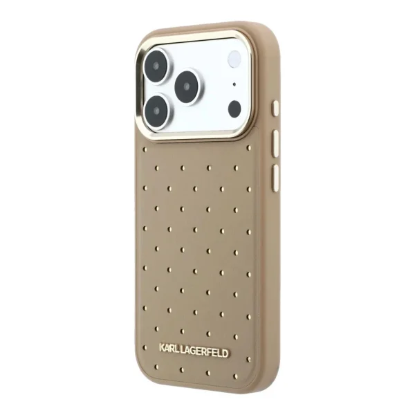 Калъф Karl Lagerfeld PU Perforated Gold Dots, съвместим с Magsafe Case за iPhone 18 Pro, бежов 2