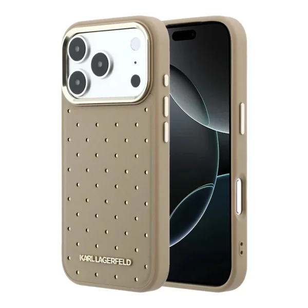 Калъф Karl Lagerfeld PU Perforated Gold Dots, съвместим с Magsafe Case за iPhone 18 Pro, бежов 1