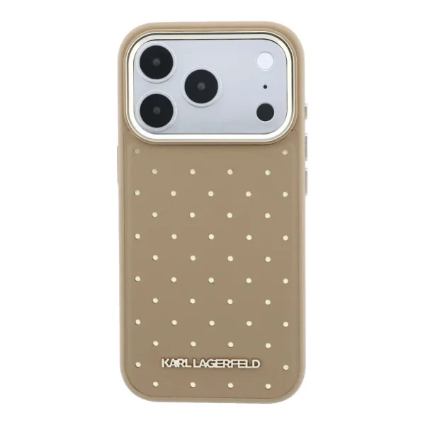 Калъф Karl Lagerfeld PU Perforated Gold Dots, съвместим с Magsafe Case за iPhone 18 Pro, бежов 3