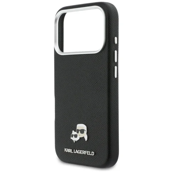 Калъф Karl Lagerfeld PU Karl and Choupette Heads Pins, съвместим с Magsafe Case за iPhone 18 Pro, черен 2